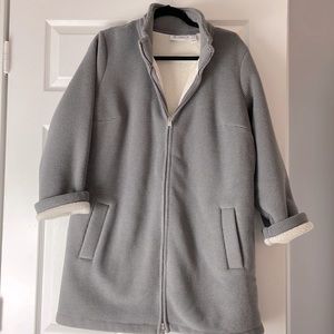 Denim & Co. Chenille Fleece Bonded Sherpa Jacket Gunmetal Grey PL Petite Large